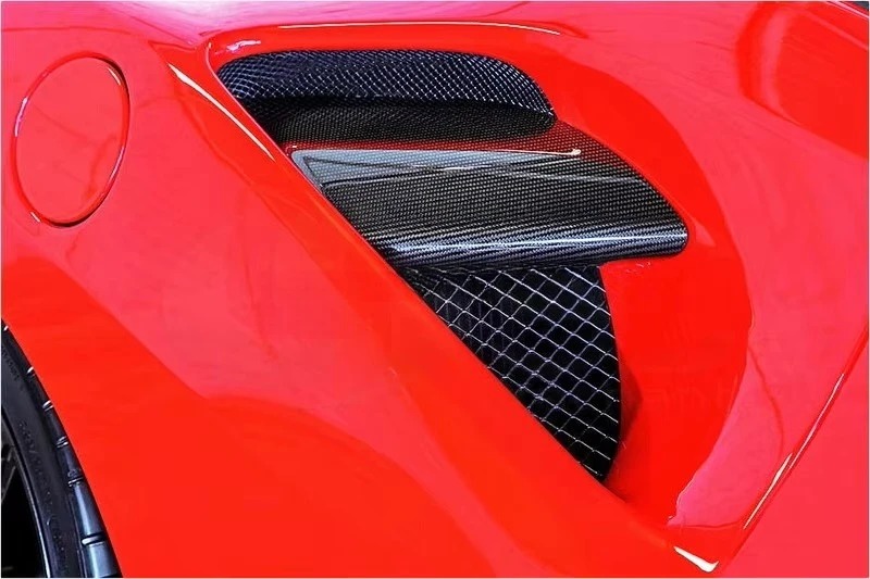 Dry Carbon Fiber Side Vents Trim Fit for 2015-2019 F488 GTB & Spider OE Style Side Air Vents Fins Replacement